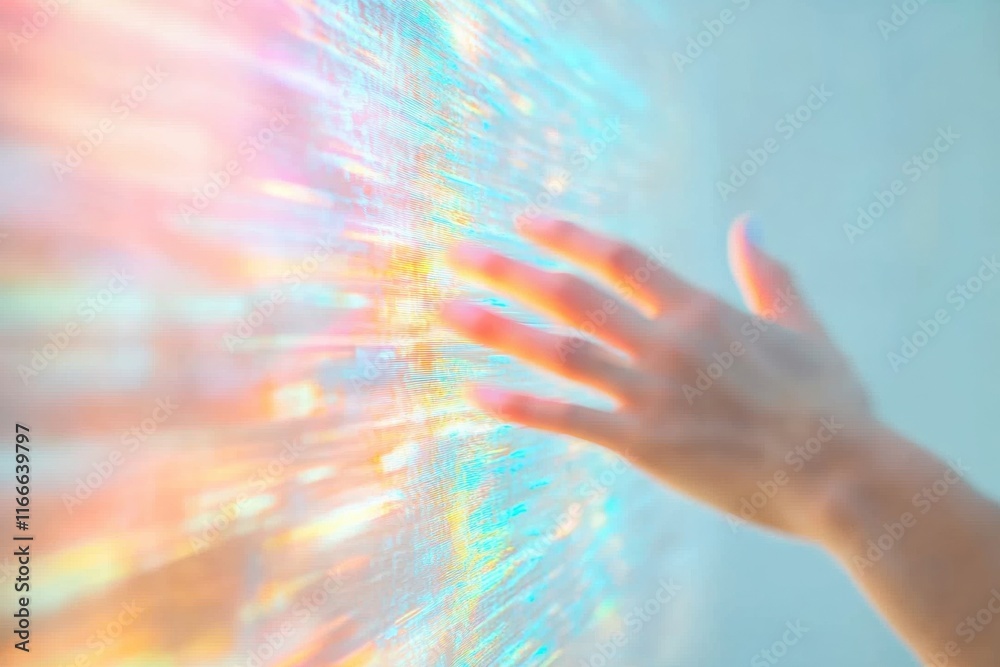 Poster futuristic interaction hand engaging with holographic interface