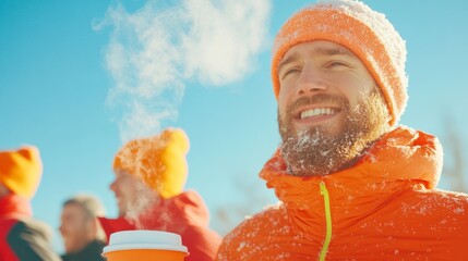 Winter Joy Runners Share Warm Drinks After Snowy Charity Run