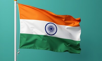 Flag waving in the wind with national symbols of India, Generative Ai