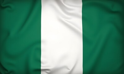 Obraz premium A green flag waving in the wind with symbols of Nigeria Flag, silk illustration representing patriotism and national pride, Generative Ai