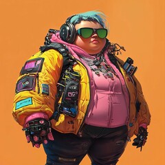 cyberpunk funart colorful unique and cool, modern human illustration, characteristics, streetart, digital art