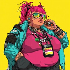 cyberpunk funart colorful unique and cool, modern human illustration, characteristics, streetart, digital art