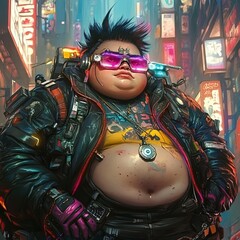 cyberpunk funart colorful unique and cool, modern human illustration, characteristics, streetart, digital art