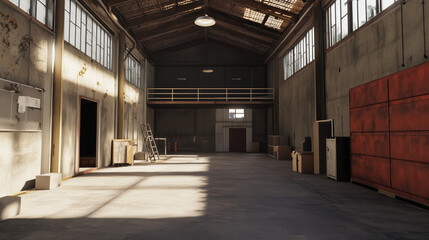 Industrial Warehouse Interior with Organized Shelves, Stacked Pallets, and Spacious Logistics Workspace






