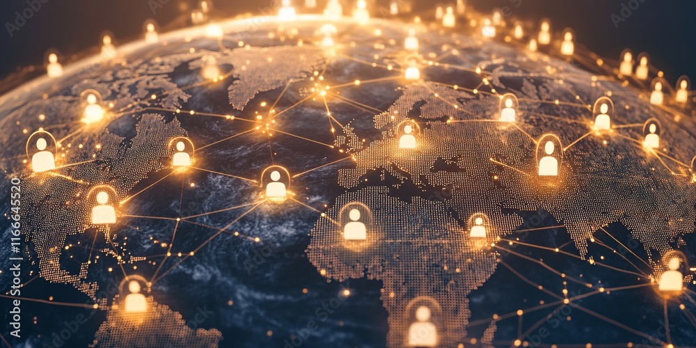 Aufkleber Global network connection showing worldwide communication and interaction.