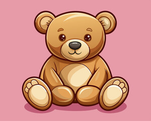 A soft plush teddy bear in light brown, resting on a baby pink background