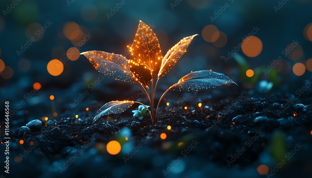 Aufkleber Futuristic AI generation assisting in the flourishing of a tech plant, captured in an abstract technology background symbolizing growth, development, and innovation