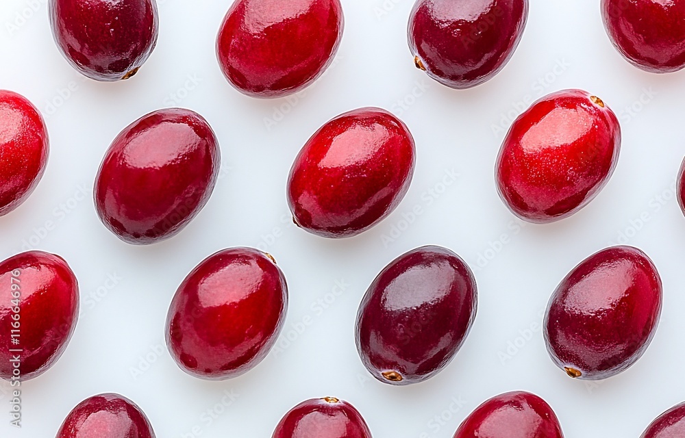 Poster Red cranberries arranged in a repeating pattern on a white background.