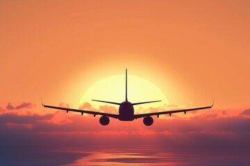 The plane is flying with light of the sun