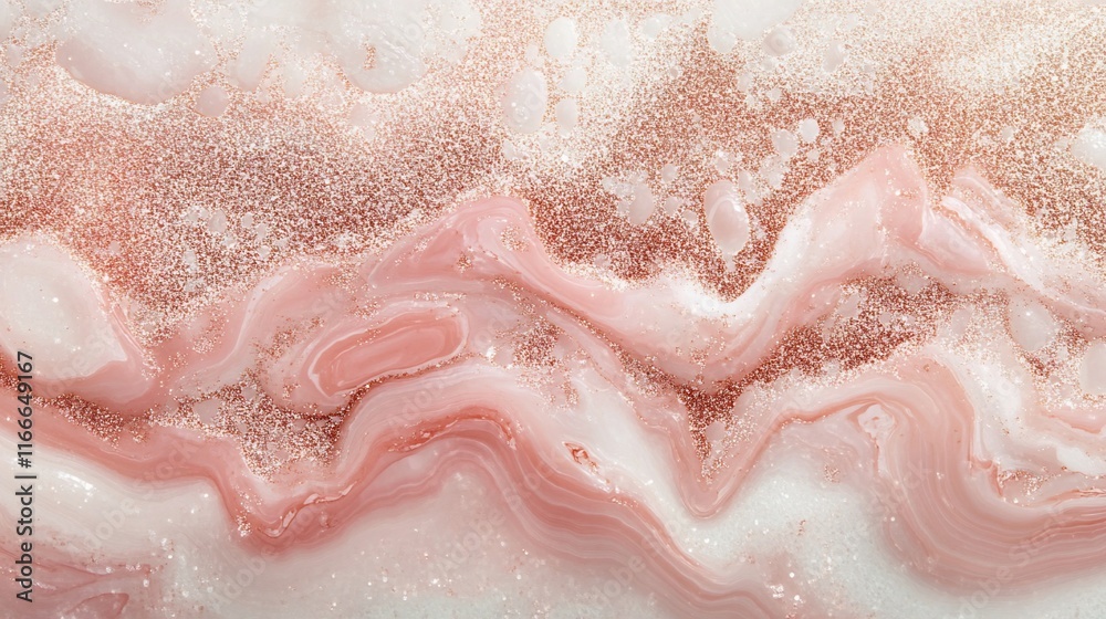 Poster close-up of pink and white marble texture with swirling patterns and granular details.