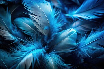 Naklejka premium Abstract AI art: Exploding blue feather silhouette, a vibrant wallpaper burst.
