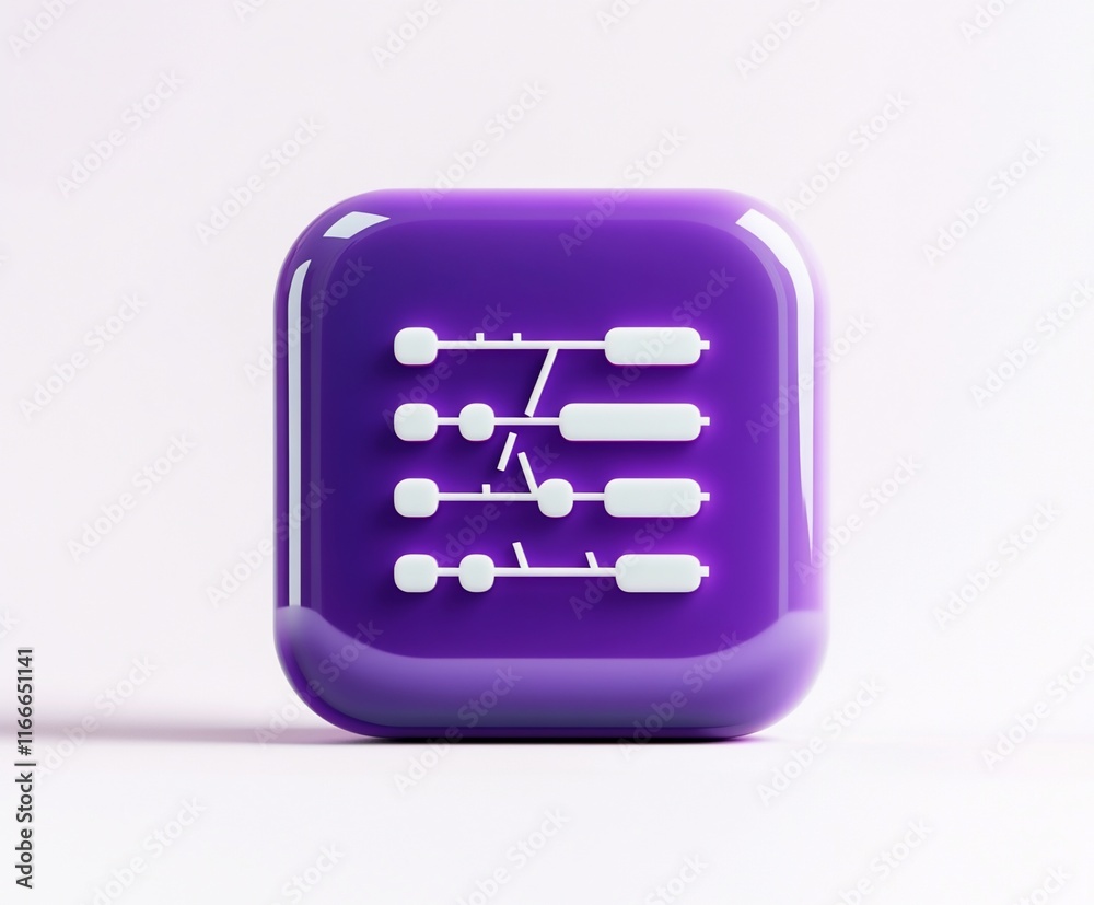 Poster Purple glossy square button with white flowchart icon.