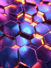 Close-up of shiny surface with hexagons,
