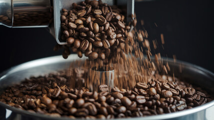 Freshly Ground Coffee Beans from a Grinder