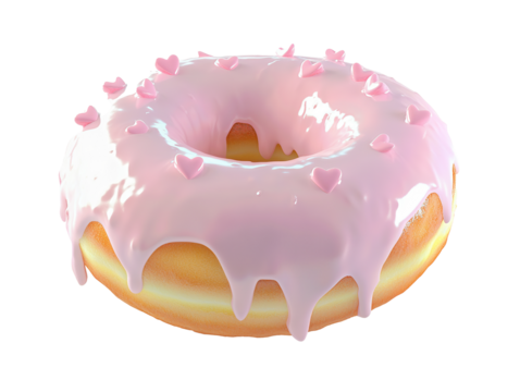 Isolated Pink Glazed Donut with Hearts