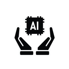 brain icon. artificial intelligence chip in hand. Chip design in hand. Education, technology and brain protection vector design. Solid design style