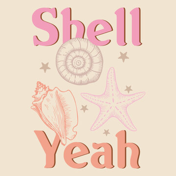 Shell collector vintage seashell t-shirt design vector image, Men Women Seashellsummer slogan print drawing illustration for a graphic tee, Sketch of sea life elements. vintage seashell print art
