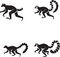 Dynamic Silhouette of a Running Lemur Isolated on White Background in Monochrome