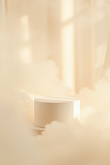cylindrical cream-colored platform a minimalist studio setting