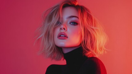 Fototapeta premium Portrait of beautiful young blonde woman with clean fresh skin. Studio shot.