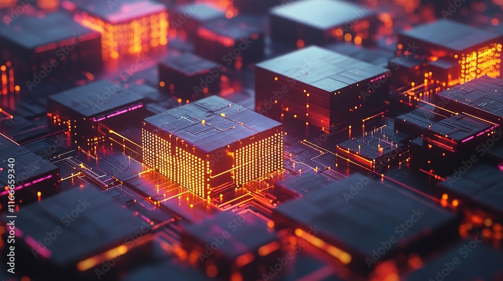 Poster digital network connections in 3d render with interconnected nodes