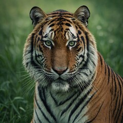 Fototapeta premium A Tiger showing pretty good view with light green background.