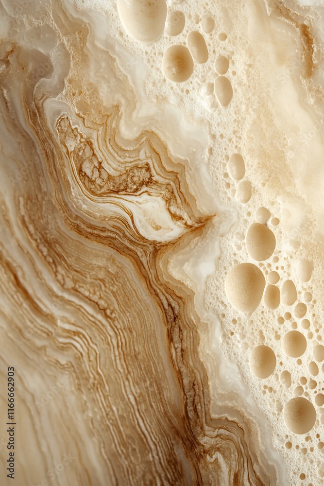 Poster abstract beige and brown marble texture with wavy patterns and air bubbles.