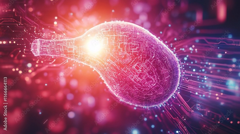 Poster Abstract digital rendering of pancreas, glowing circuits.