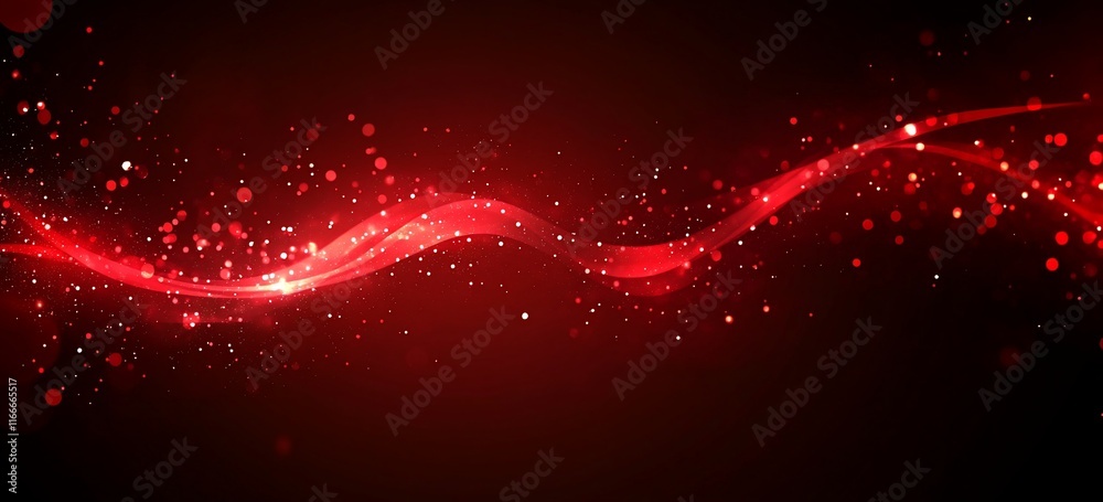 Aufkleber abstract red glowing wave with particles.