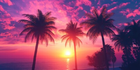 Obraz premium Palm Trees at Sunset