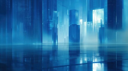 Obraz premium Futuristic Cityscape at Night: A Digital Metropolis Reflecting in a Tranquil Pool
