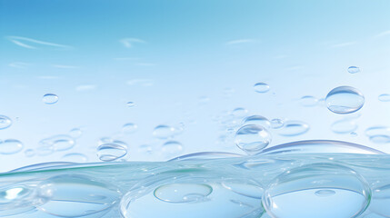 Clear Blue Water Droplets Floating in a Weightless Environment