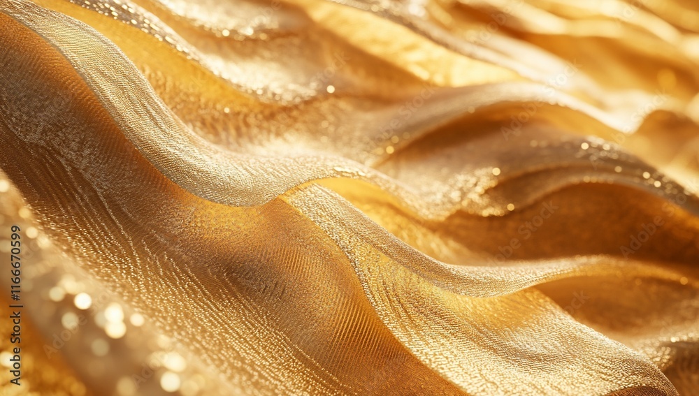 Aufkleber close-up of shimmering gold fabric with soft waves and folds, creating a luxurious and elegant textu