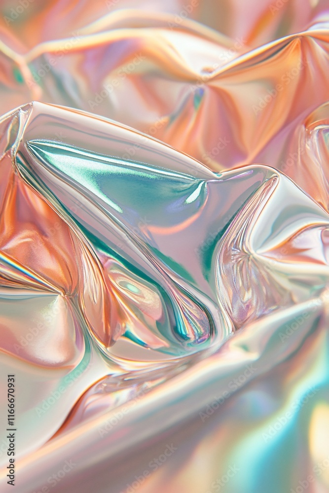 Poster abstract iridescent fabric texture with pastel colors and folds.