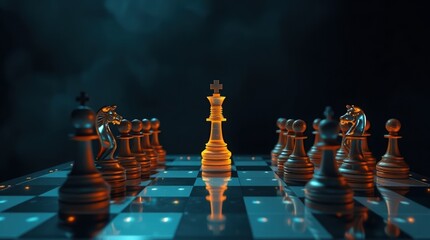 AI-Generated Translucent Chessboard with Glowing Pieces Floating