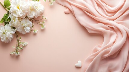 Fototapeta premium Delicate White Flowers and Pink Fabric Drape
