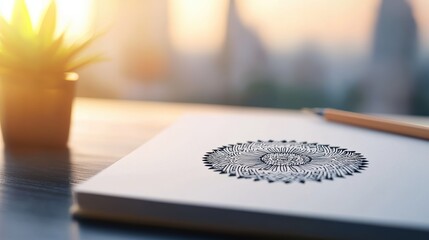 Fototapeta premium A close up shot of a hand drawn mandala in black ink on white paper, showcasing the delicate details and symmetrical beauty.