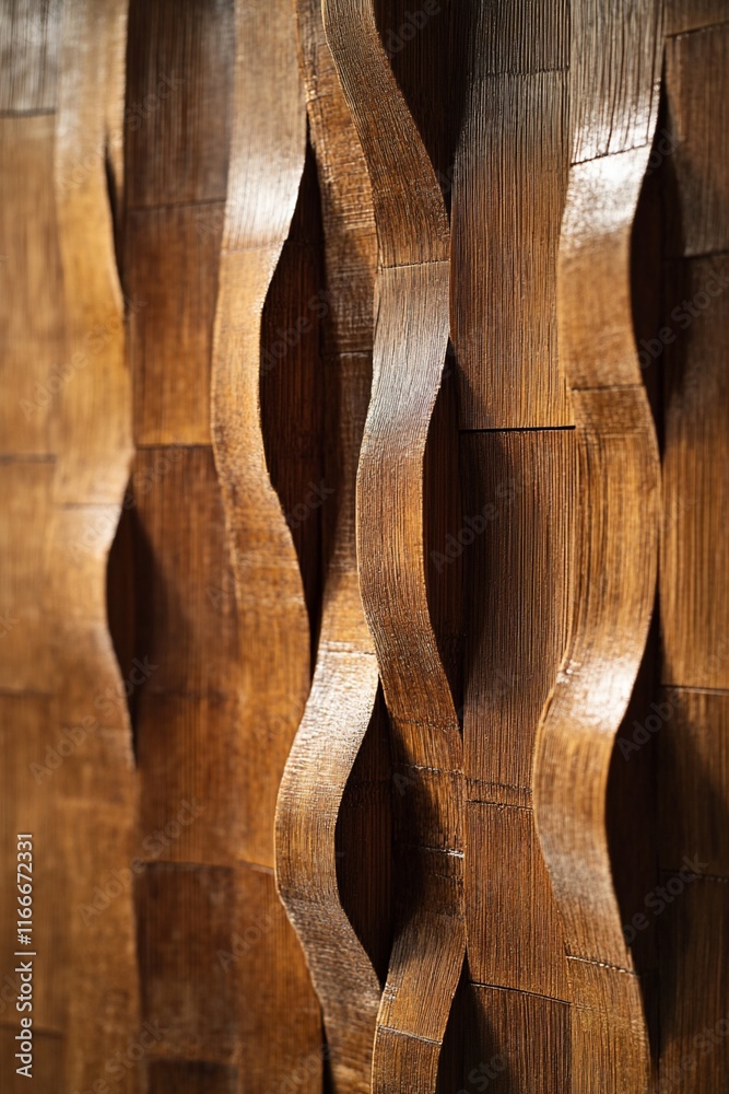 Poster Abstract wood wall texture with carved wave pattern.