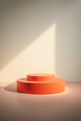 Fototapeta premium two coral cylindrical platforms on neutral background