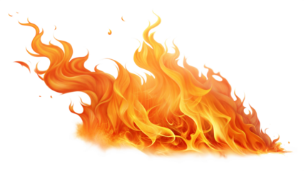 Realistic Flame with Dynamic Motion - Vivid and dynamic flame isolated on a transparent background, showcasing vibrant orange and yellow hues with flowing, fiery shapes.
