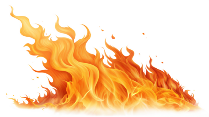 Realistic Flame with Dynamic Motion - Vivid and dynamic flame isolated on a transparent background, showcasing vibrant orange and yellow hues with flowing, fiery shapes.
