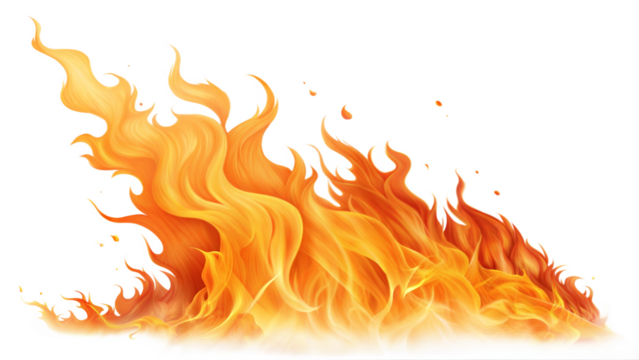 Realistic Flame with Dynamic Motion - Vivid and dynamic flame isolated on a transparent background, showcasing vibrant orange and yellow hues with flowing, fiery shapes.
