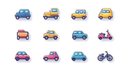 Naklejka premium Diverse vehicle icons digital art graphic design minimalist style