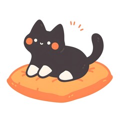 Fototapeta premium Illustration of a cute cat character lying on a cushion, Generative AI 