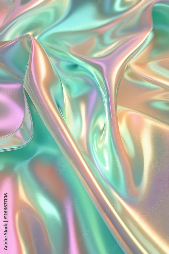 Poster iridescent fabric with pastel colors in soft folds and waves.