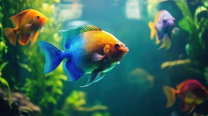 Naklejka premium Colorful Fish Swimming in a Jungle River Environment
