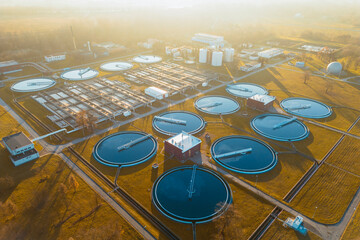 Aerial view wastewater treatment plant facility
