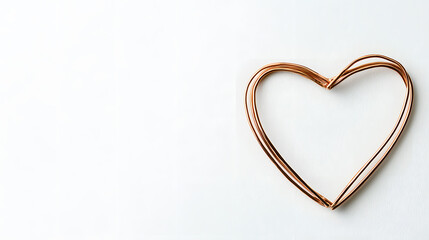 heart shape made from wire on clean white background, symbolizing love and connection. This simple yet elegant design evokes feelings of warmth and affection