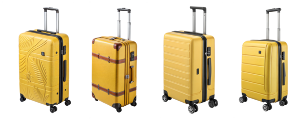 Yellow Hardshell Suitcase with Wheels - Modern yellow hardshell suitcase featuring four spinner wheels and a retractable handle, designed for travel and convenience.