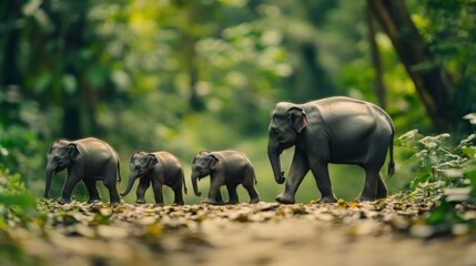 Elephants Walking Through Lush Jungle Clearing